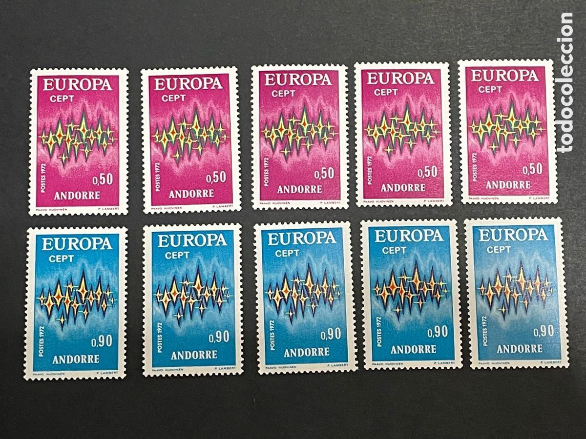 Sellos: Lote 5 series Europa CEPT ANDORRA Francesa 1972 nuevas, MNH Michel 238 239, Yvert 217 218