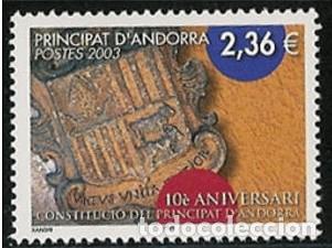 Sellos: ANDORRA FRANCESA 2003 - 10 ANIVERSARIO DE LA CONSTITUCION ANDORRANA - YVERT 577**