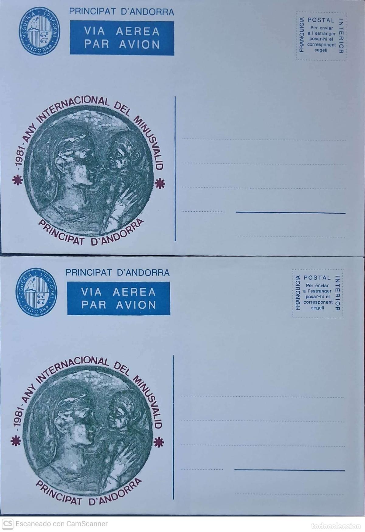 Sellos: LIQUIDACI&Oacute;N. 2 Aerogramas Veguer&iacute;a Episcopal. A&ntilde;o Internacional del Minusv&aacute;lido. 1981 Nuevos.