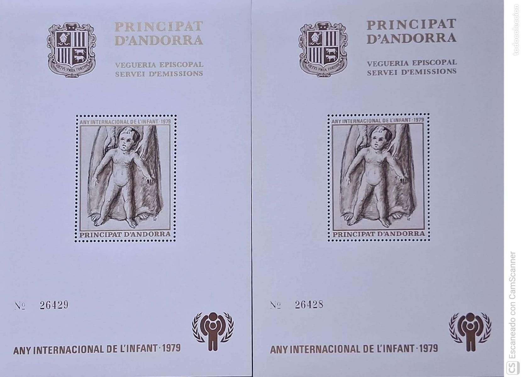 Sellos: LIQUIDACI&Oacute;N. 2 HB Veguer&iacute;a Episcopal. A&ntilde;o Internacional del Ni&ntilde;o. 1979 Nuevas.
