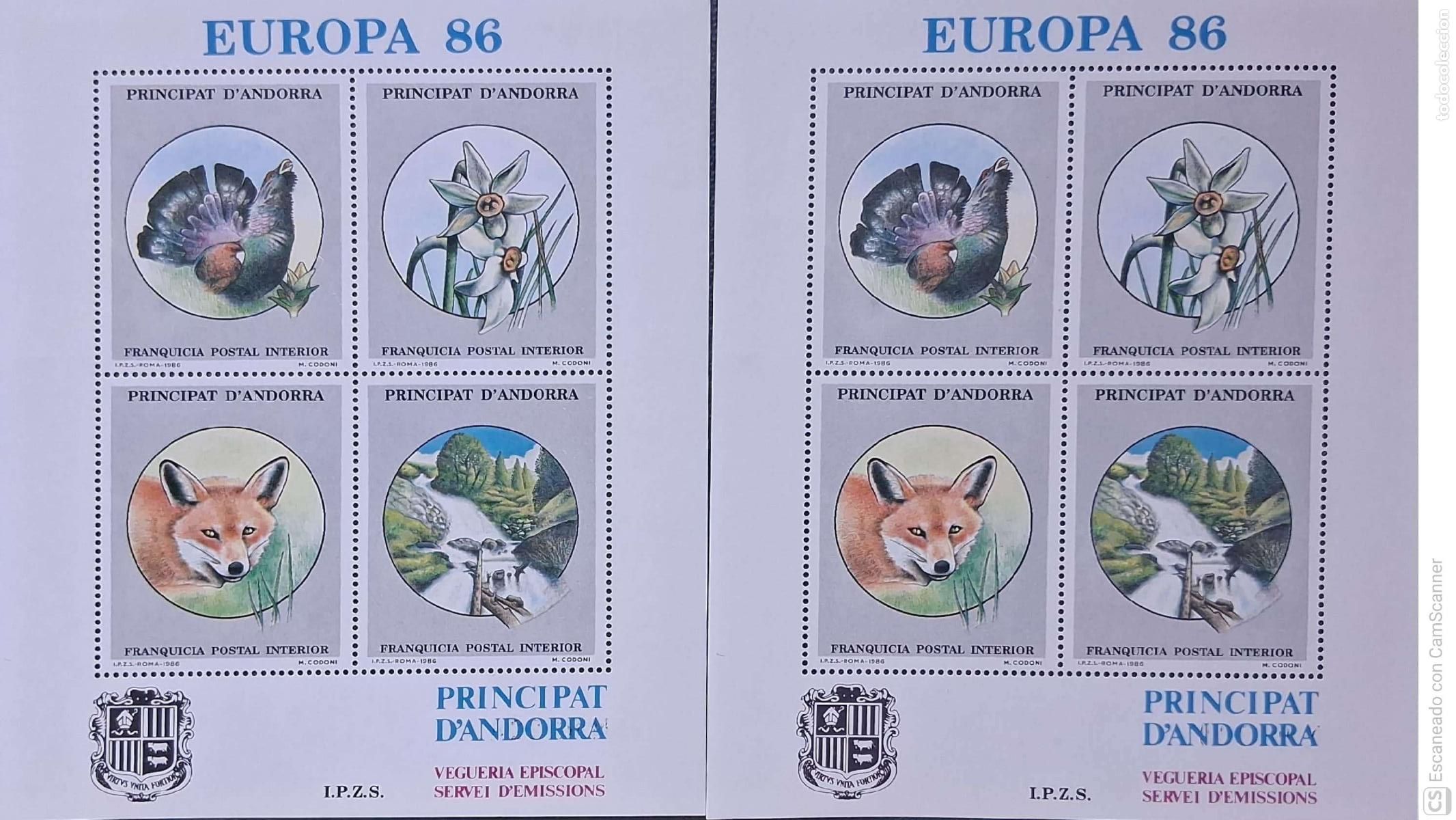 Sellos: LIQUIDACI&Oacute;N. 2 HB Veguer&iacute;a Episcopal. Europa: Fauna y Flora. 1986 Nuevas.
