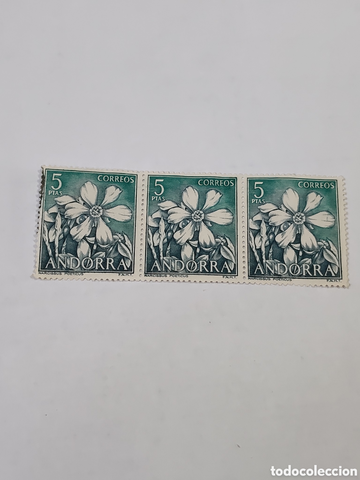 Sellos: Bloque de 3 sellos de Andorra Espa&ntilde;ola flores del Principado 1966