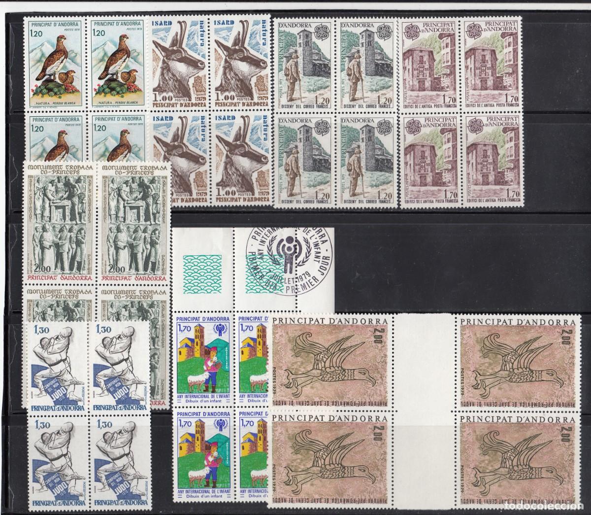 Sellos: ANDORRA FRANCESA BLOQUE DE 4 - A&Ntilde;O 1979 NUMS 295 A 302 - NUEVOS Y SIN FIJASELLOS