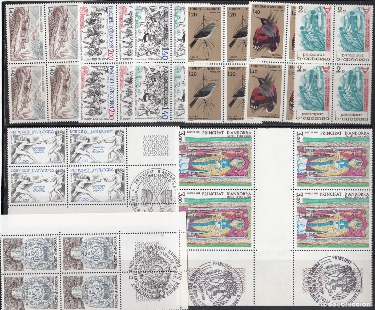 Sellos: ANDORRA FRANCESA BLOQUE DE 4 - A&Ntilde;O 1981 NUMS 312 A 320 - NUEVOS Y SIN FIJASELLOS