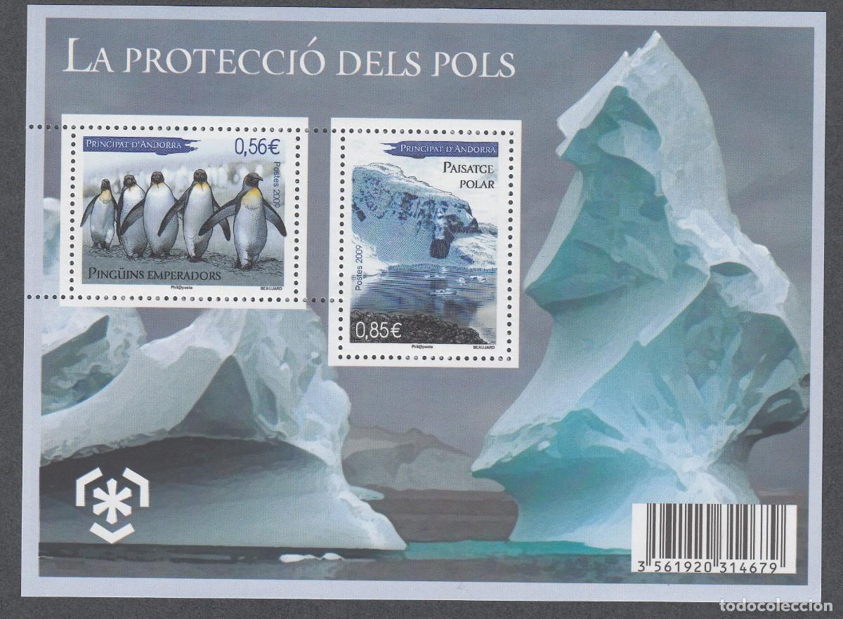Sellos: ANDORRA FRANCESA - HB LA PROTECCI&Oacute; DELS POLS - GLACIARES - PING&Uacute;INOS - 2009