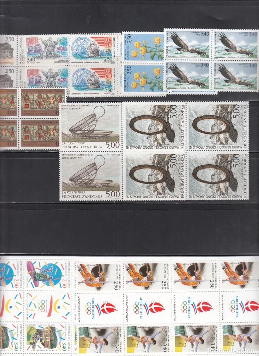 Sellos: ANDORRA FRANCESA - 1992 A&Ntilde;O COMPLETO EN BLOQUES DE 4 NUEVOS Y SIN FIJASELLOS - NUMS 4340 A 445