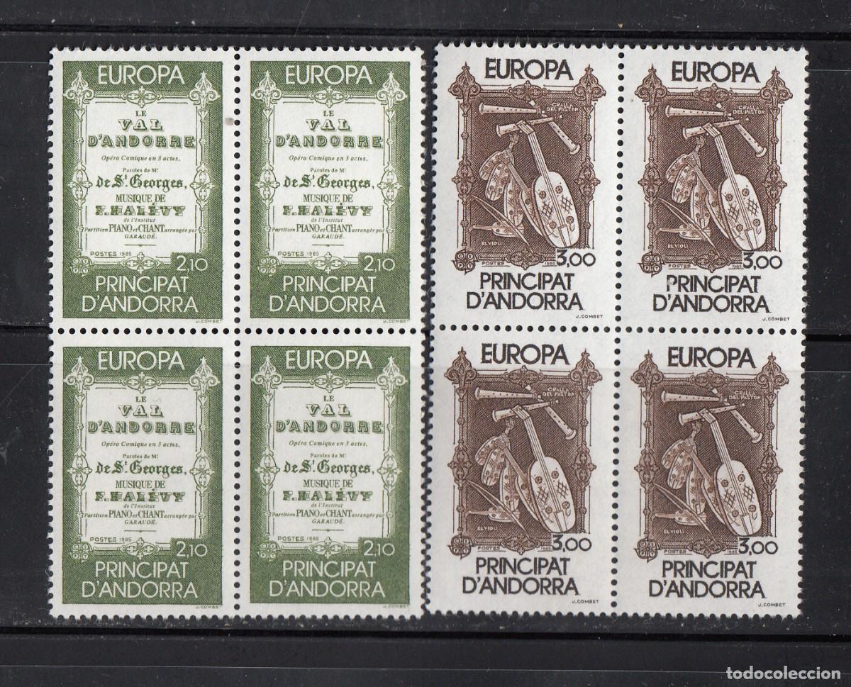 Sellos: ANDORRA FRANCESA - EUROPA 1985 NUMS. 360 - 361 BLOQUE DE 4 NUEVOS SIN FIJASELLOS