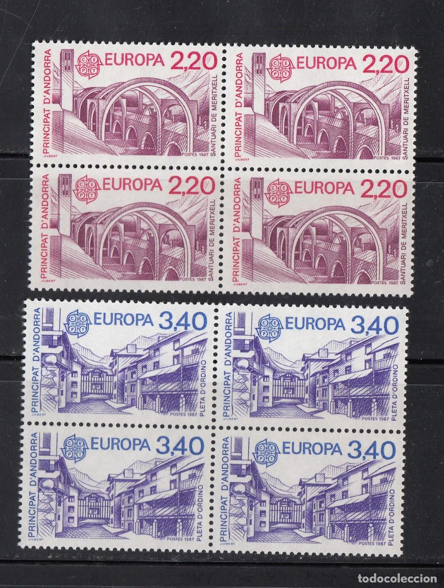 Sellos: ANDORRA FRANCESA - EUROPA 1987 NUMS. 379 - 380 BLOQUE DE 4 NUEVOS SIN FIJASELLOS