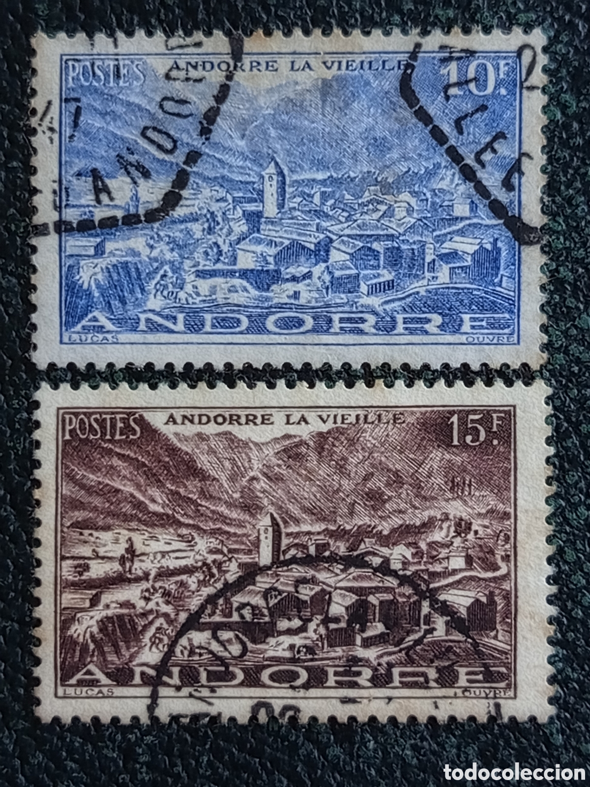 Sellos: &rdquo;Andorra francesa 1955 vista Andorra la Vella Yvert 137-138 usado&rdquo;