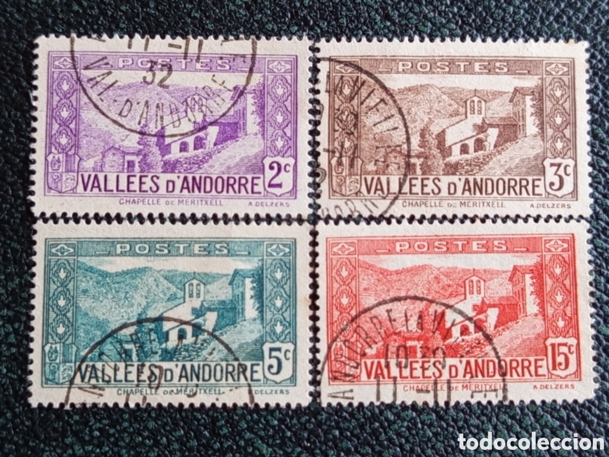 Sellos: &rdquo;Andorra francesa 1932 Chapelle Meritxell Yvert 22-29 4v usado&rdquo;