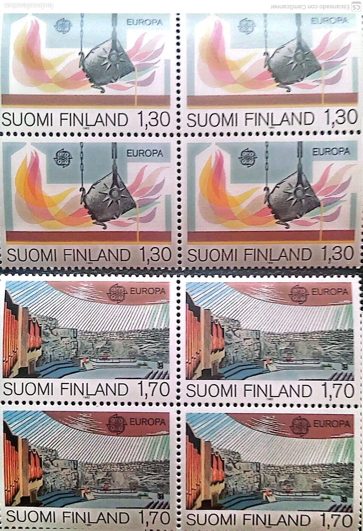 Sellos: Finlandia. 890/91 Europa-Cept: Grandes obras del genio humano, en bloque de cuatro. 1983. Sellos