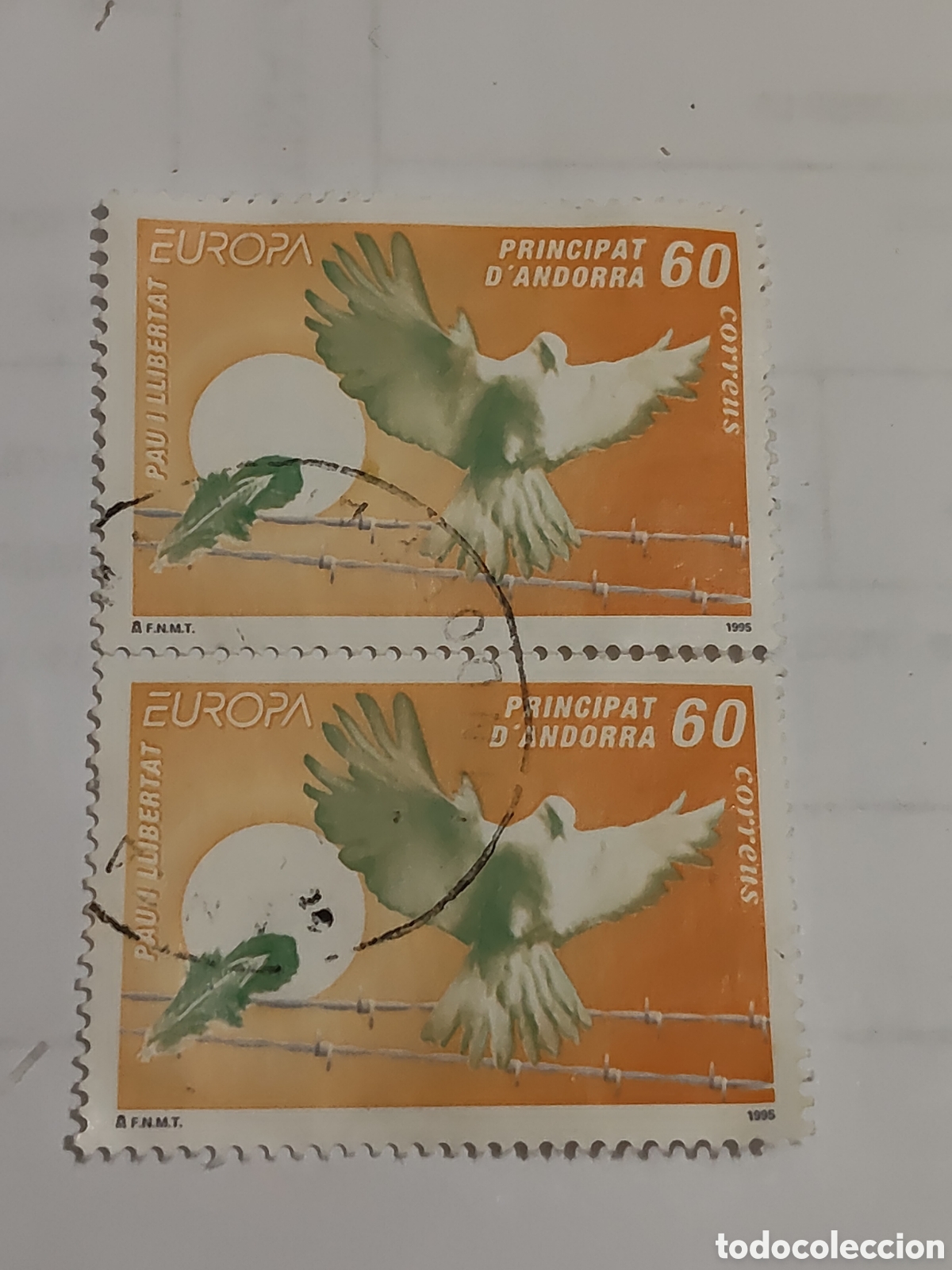 Sellos: Bloque de 2 sellos de Andorra Europa paz y libertad 1995