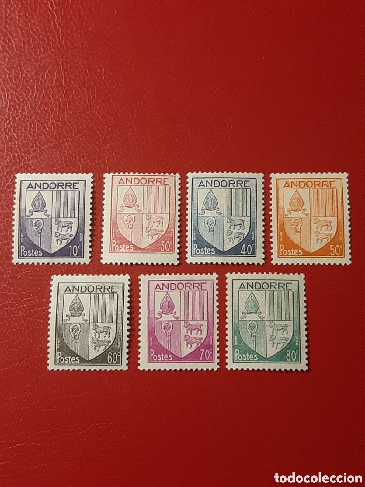 Sellos: Andorra, Correo Franc&eacute;s. Escudo de Andorra. A&ntilde;o 1944/1946.