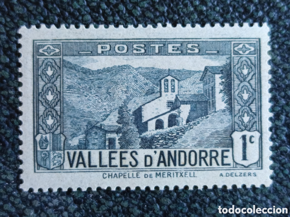 Sellos: Sello Andorra Francesa 1932 Capilla de Meritxell 1c Scott 23 / Mi 24 MNH