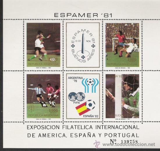 Sellos: ARGENTINA HOJA BLOQUE DE ESPA&Ntilde;A 82 - Foto 1