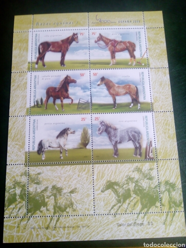 Sellos: Argentina. Caballos. Espa&ntilde;a 2000 - Foto 2