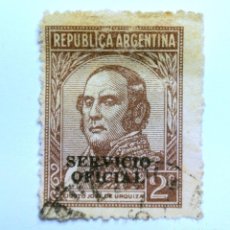 Sellos: SELLO POSTAL ARGENTINA 1939 2 C JUSTO JOSE DE URQUIZA , SOBREIMPRESO SERVICIO OFICIAL