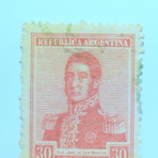 Sellos: SELLO POSTAL ARGENTINA 1922 30 C GENERAL JOSE DE SAN MARTIN , CONMEMORATIVO