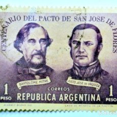 Sellos: SELLO POSTAL ARGENTINA 1959 1 PESO CENTENARIO DEL PACTO DE SAN JOSE DE FLORES CONMEMORATIVO,USADO. Lote 149780306
