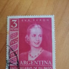 Sellos: ARGENTINA - EVA PERÓN - VALOR FACIAL 3 PESOS - USADO - AÑO 1954