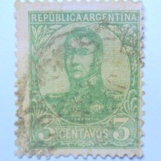 Sellos: SELLO POSTAL ANTIGUO ARGENTINA 1909 3 C JOSÉ FRANCISCO DE SAN MARTÍN 1778-1850