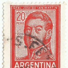 Sellos: ❤️ SELLO ”JOSÉ FRANCISCO DE SAN MARTÍN (1778-1850)”, 1967, ARGENTINA, 20 CENTAVO ARGENTINO ❤️