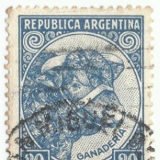 Sellos: ❤️ SELLO ”CRIANZA DE GANADO”, 1951, ARGENTINA, VACAS, 20 CENTAVO ARGENTINO ❤️