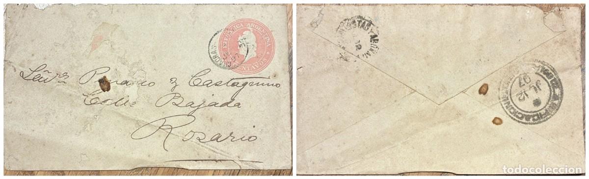 Sellos: O) 1897 ARGENTINA, CHACRAS, HEAD OF LIBERTY 5c, POSTAL STATIONERY CIRCULATED TO ROSARIO