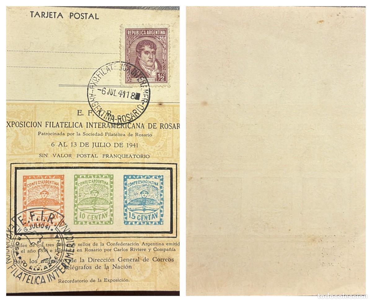 Sellos: O) 1941 ARGENTINA, ROSARIO, RIVADAVIA1/2c, SYMBOLICAL OF THE ARGENTINE CONFEDERATION STAMP, POSTAL C