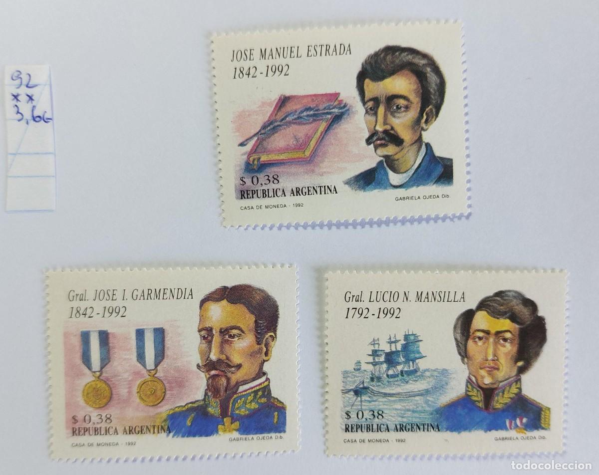 Sellos: 1992 Argentinos Destacados, Fechas Hist&oacute;ricas Memorables. General, Oficial Militar, Escritor. ** MNH
