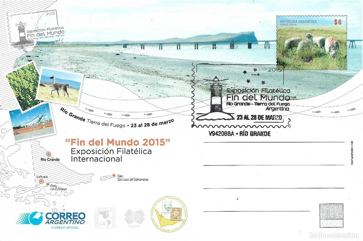 Sellos: ARGENTINA. ENTERO POSTAL. EXPOSICION FILATELICA FIN DEL MUNDO. FARO. RIO GRANDE. 2015
