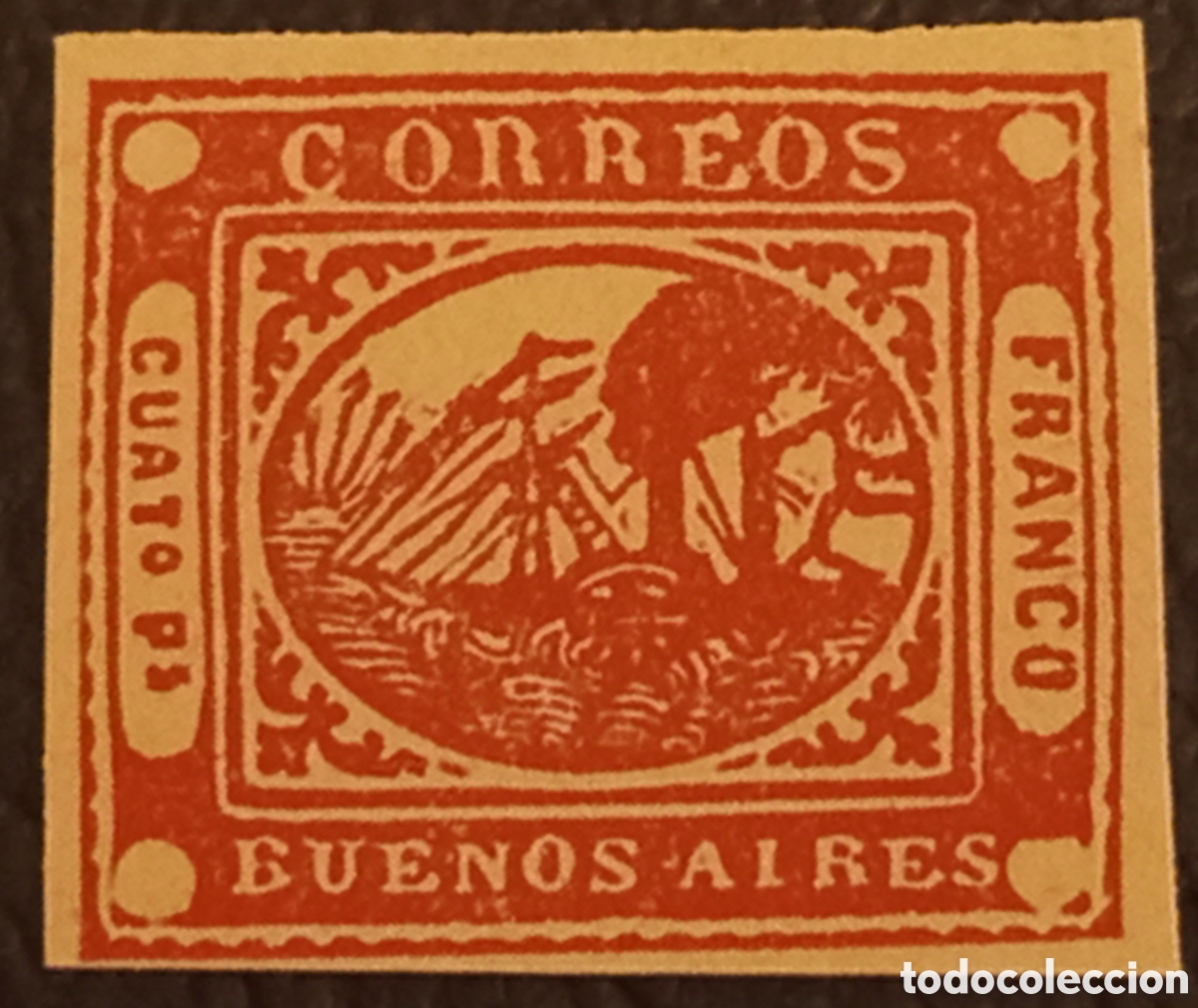Sellos: Sello Buenos Aires 1858 Barquito Cuato Ps MNH / MH - Falso Hist&oacute;rico (Yvert 3)