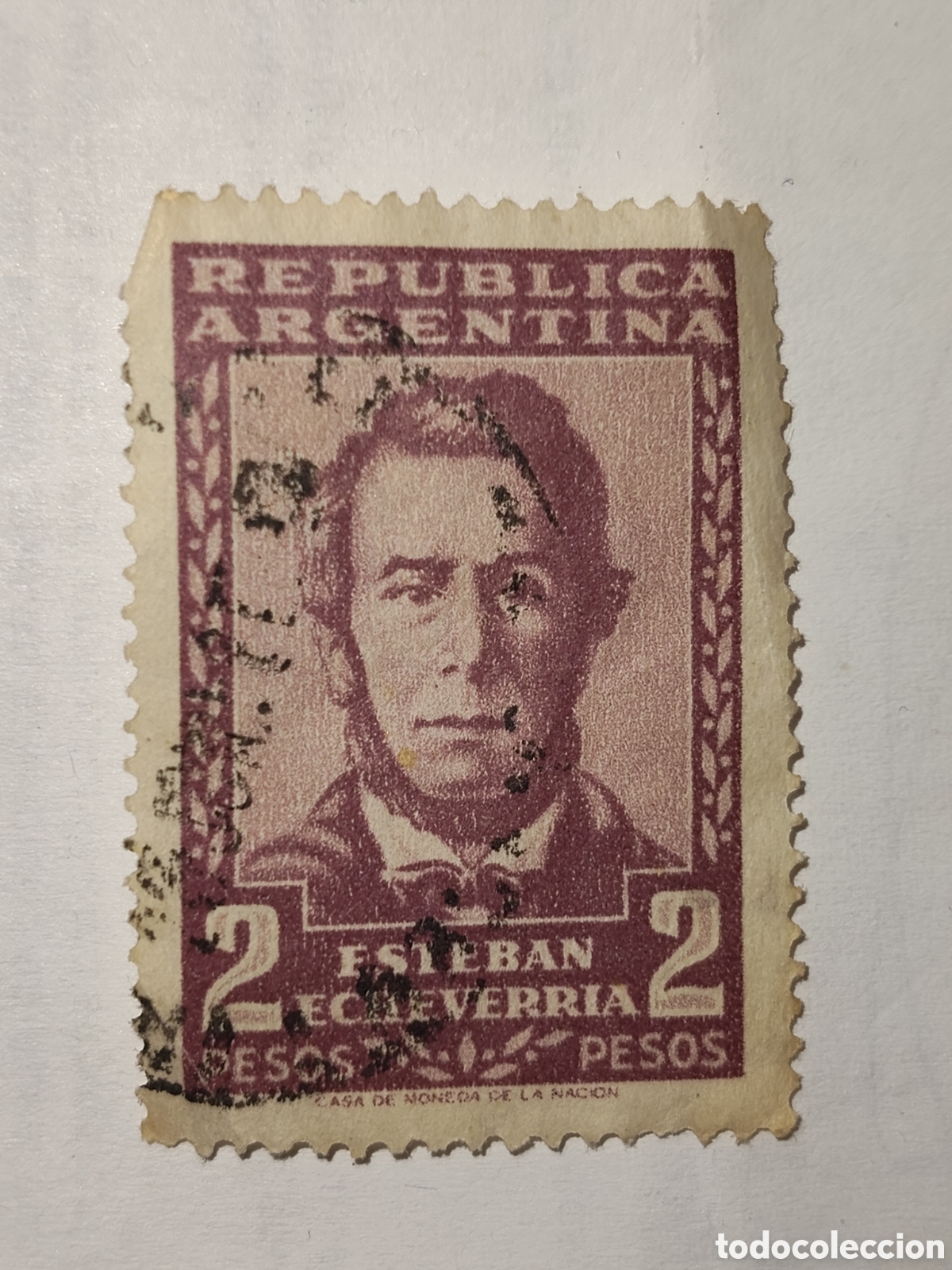 Sellos: Sello de Argentina poeta Esteban Echevarr&iacute;a 1957 usado