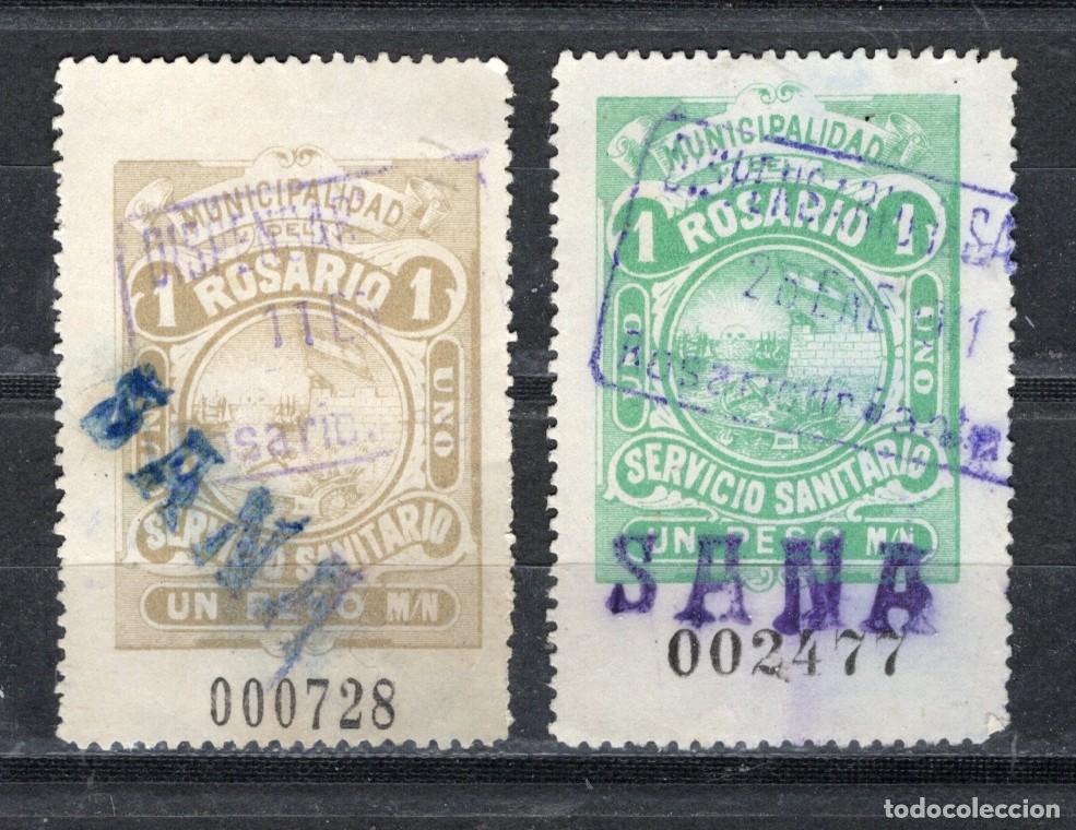 Sellos: Argentina, ciudad de Rosario, 2 sellos fiscales sanidad , control de prostitutas