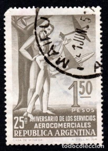 Sellos: Argentina. 25&ordm; Anv. Servicios Aereocomerciales. 1955. YT-554. Usado