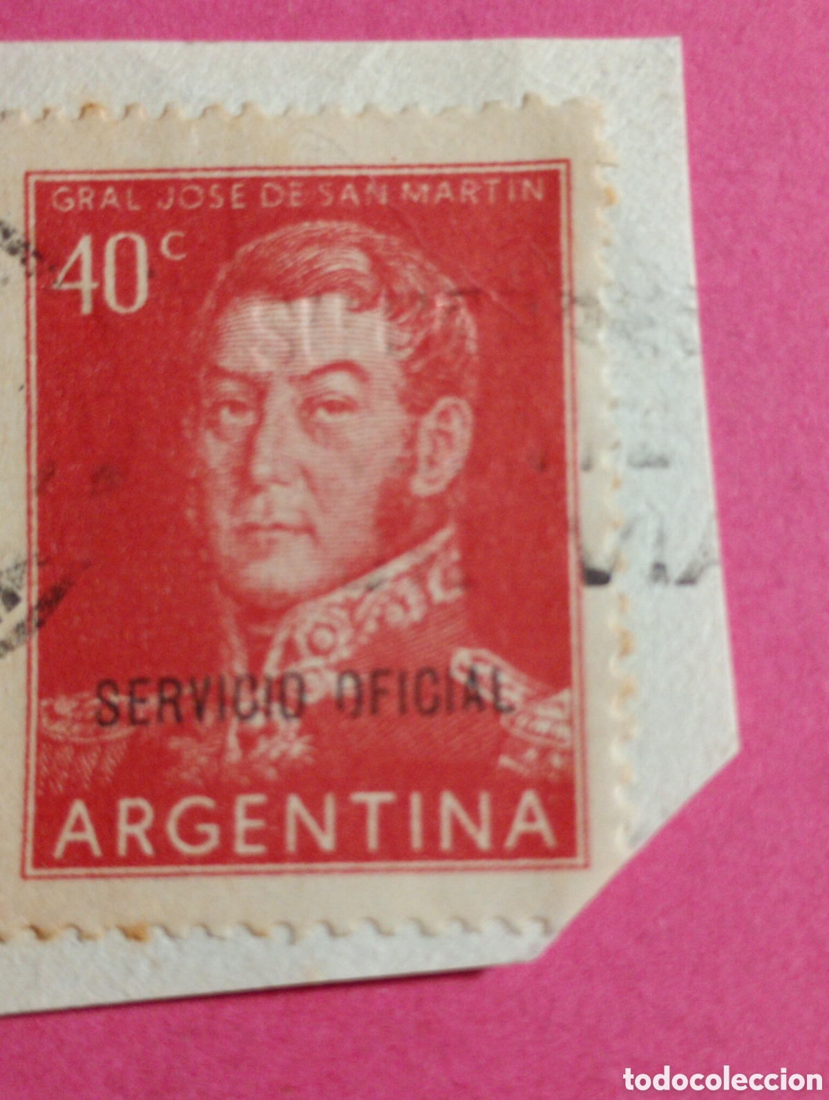 Briefmarken: ARGENTINA SELLO GENERAL JOS&Eacute; DE SAN MART&Iacute;N 40 C. curioso texto impreso ''servicio oficial'' raro