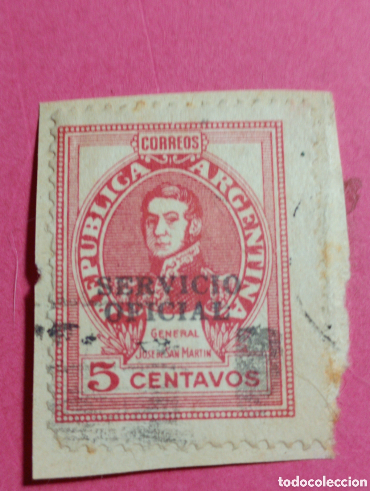 Sellos: ARGENTINA SELLO GENERAL JOS&Eacute; DE SAN MART&Iacute;N 5 C. curioso texto impreso ''servicio oficial'' raro REA5
