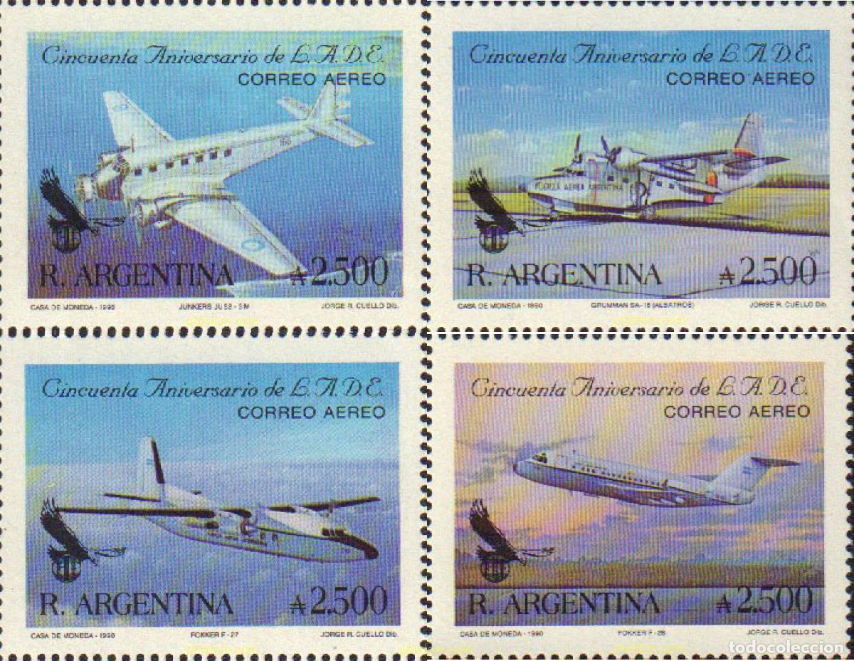 Sellos: 51926 MNH ARGENTINA 1990 50 ANIVERSARIO DE LAS LINEAS AEREAS ARGENTINAS