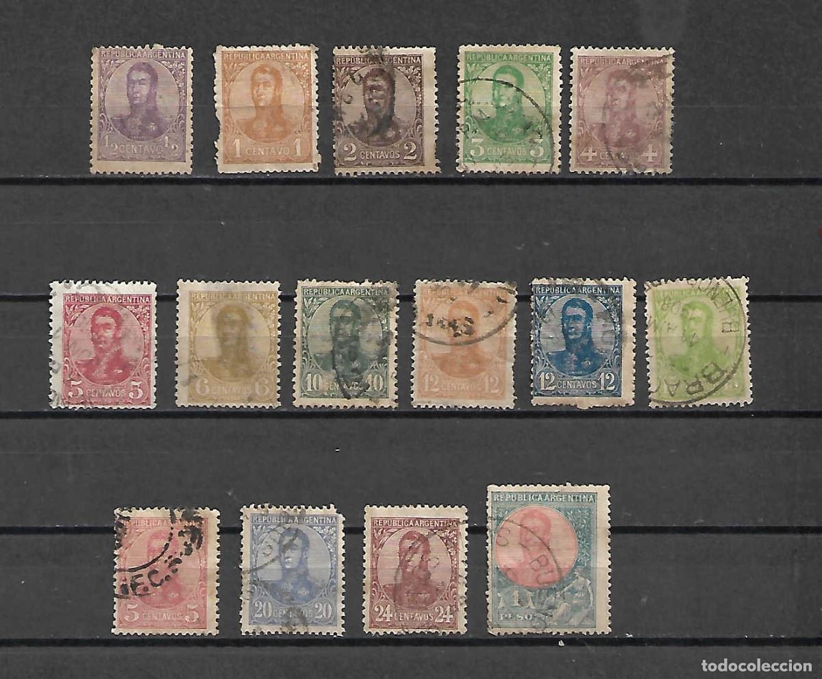 Sellos: lote de 15 sellos de Jos&eacute; de San Mart&iacute;n. Argentina. sellos a&ntilde;os 1908/09