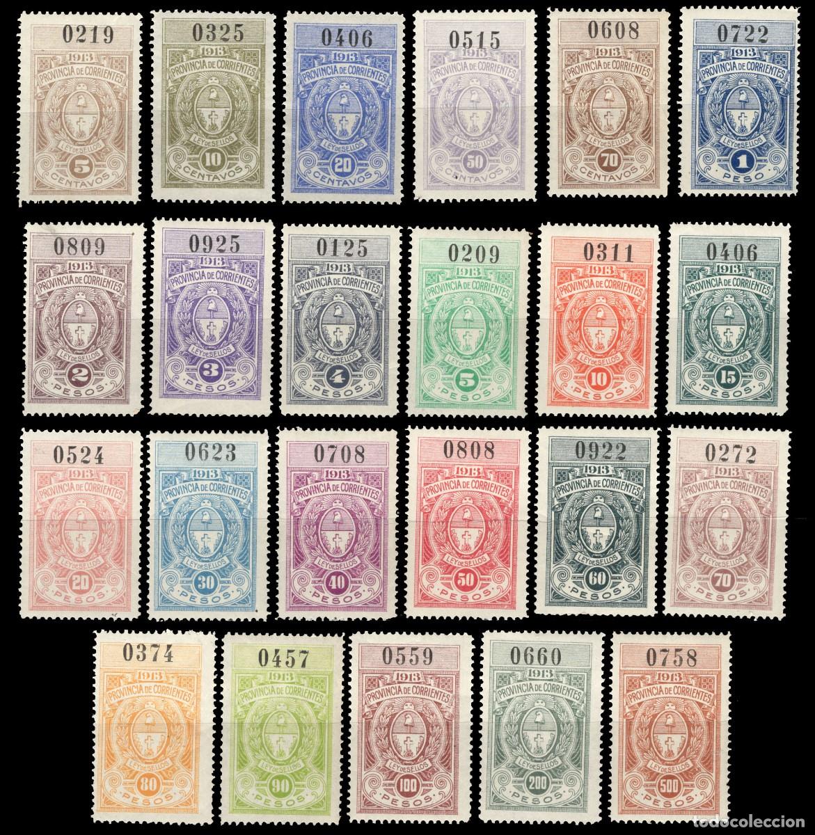 Sellos: FISCALES Argentina Prov. Corrientes, a&ntilde;o 1913 - 23 sellos