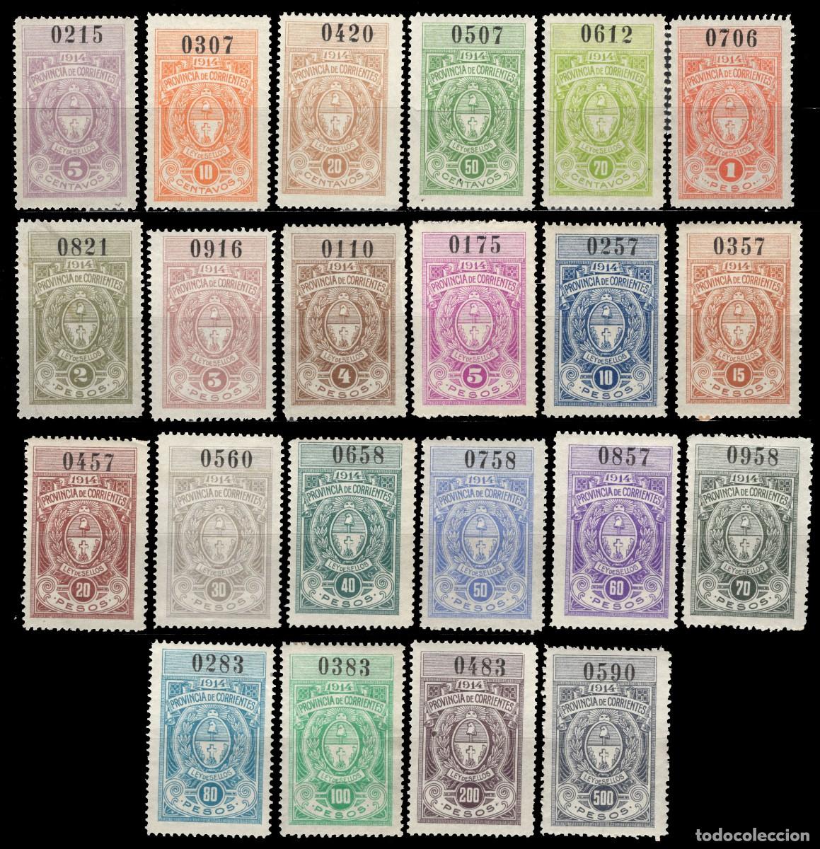 Sellos: FISCALES Argentina Prov. Corrientes a&ntilde;o 1914 SERIE COMPLETA 22 sellos