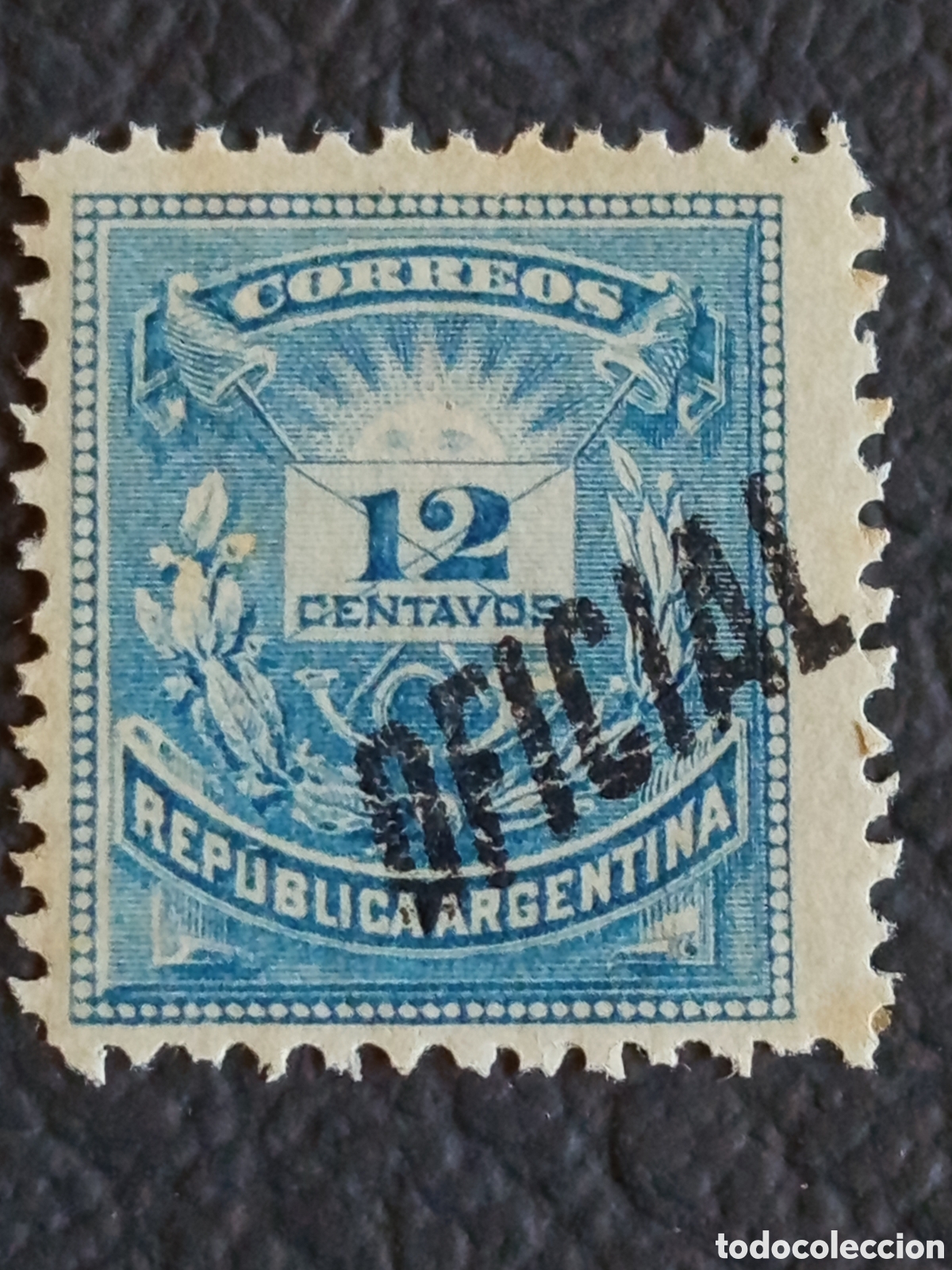 Sellos: Argentina 1882 Escudo 12 Centavos Azul MH Scott 40