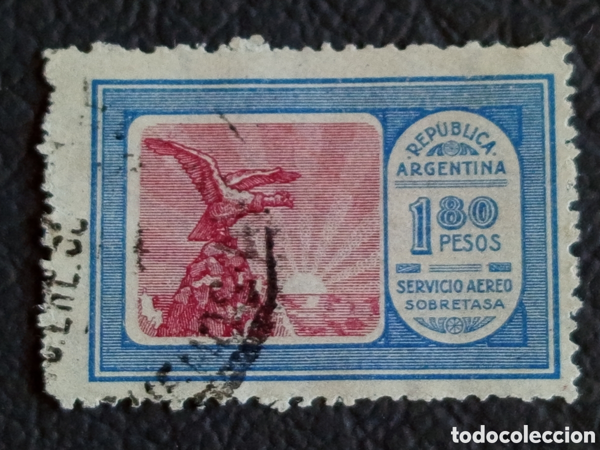 Briefmarken: Argentina 1928 A&eacute;reo Sobretasa C&oacute;ndor 1,80 Pesos Bicolor Usado Scott C7