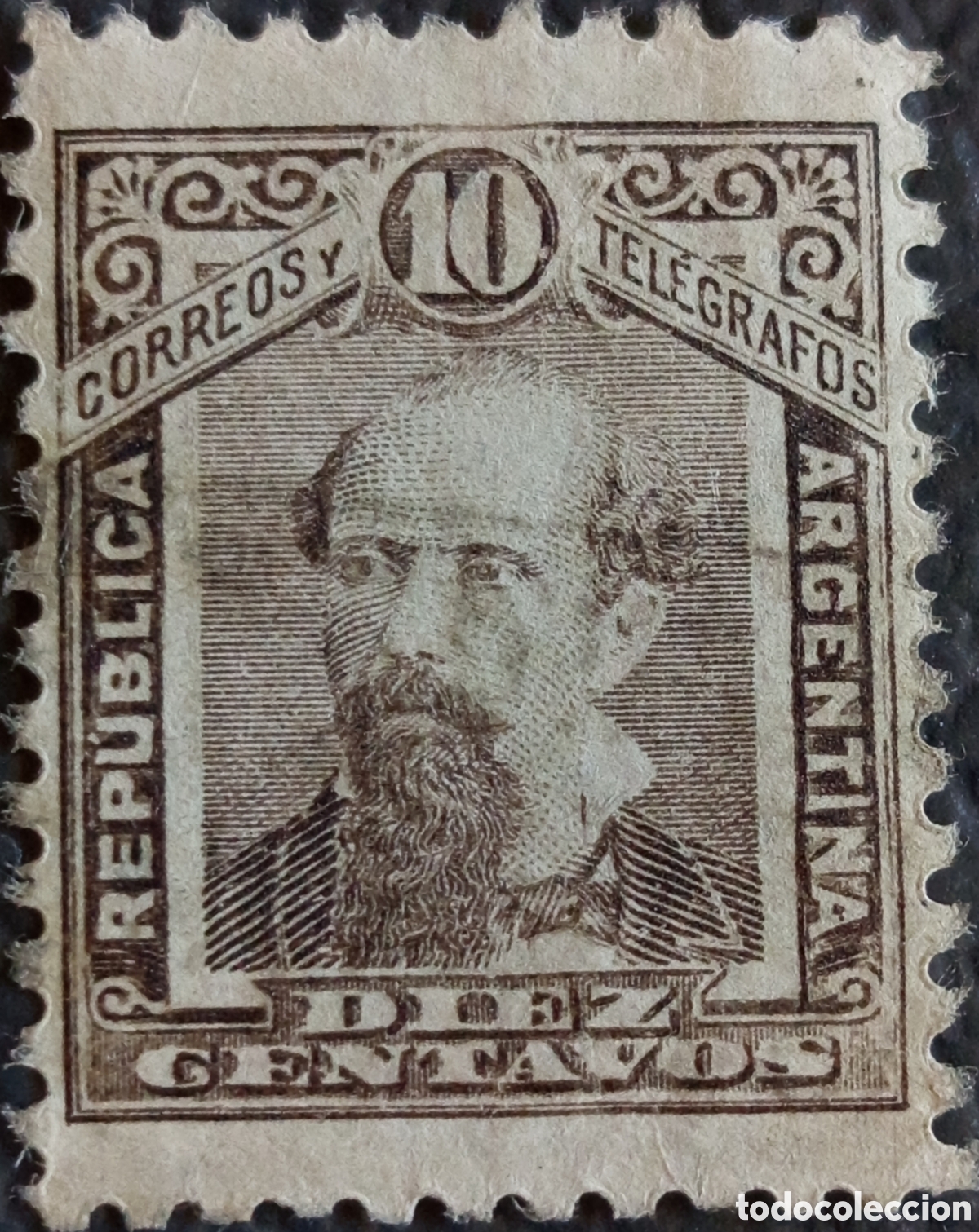 Sellos: Argentina 1888 Scott #62 10 Centavos Casta&ntilde;o Correos Tel&eacute;grafos