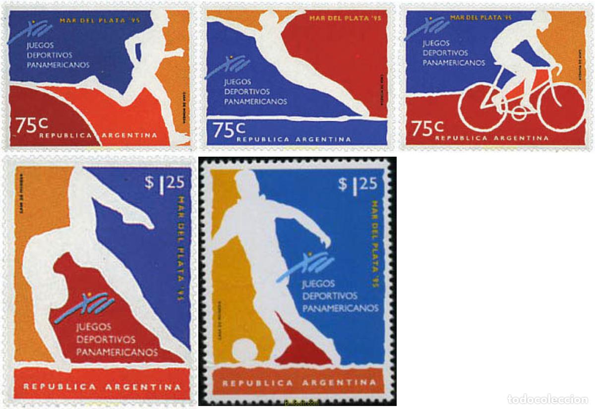 Sellos: 56650 MNH ARGENTINA 1995 12 JUEGOS DEPORTIVOS PANAMERICANOS EN MAR DEL PLATA.