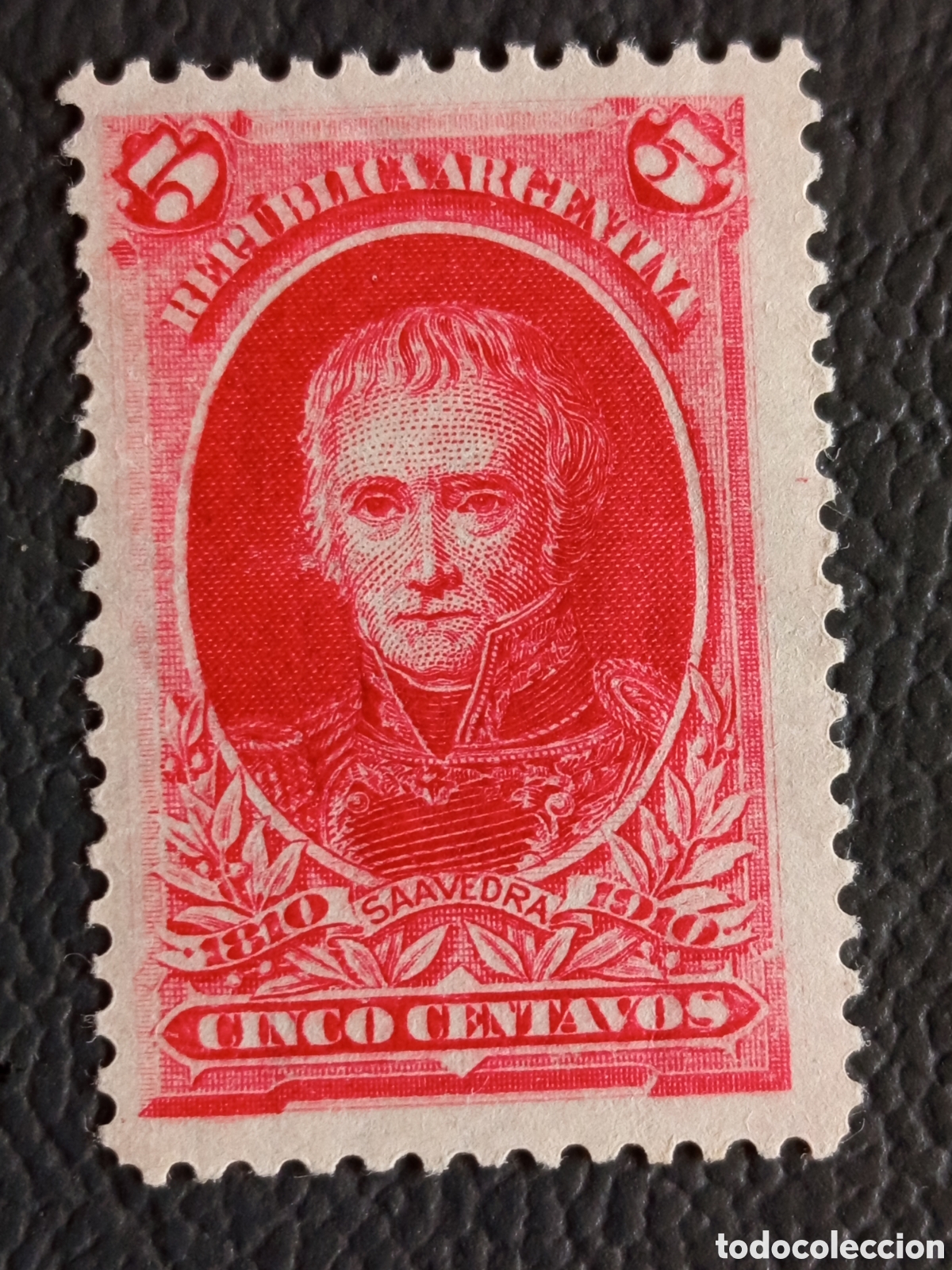 Sellos: Sello Argentina 1910 Centenario Revolucion Mayo Saavedra 5c Cat. Scott #163 MNH