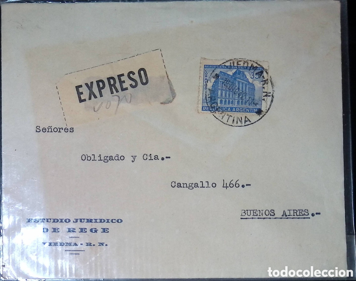 Sellos: CA)Argentina &middot; 1940s &middot; Express Mail Service &middot; Legal correspondence envelope franked with blue stamp