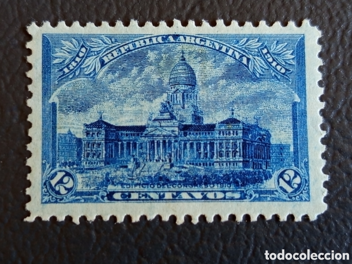 Sellos: Sello Argentina 1910 Centenario Edificio del Congreso 12c Yvert 159 MH.