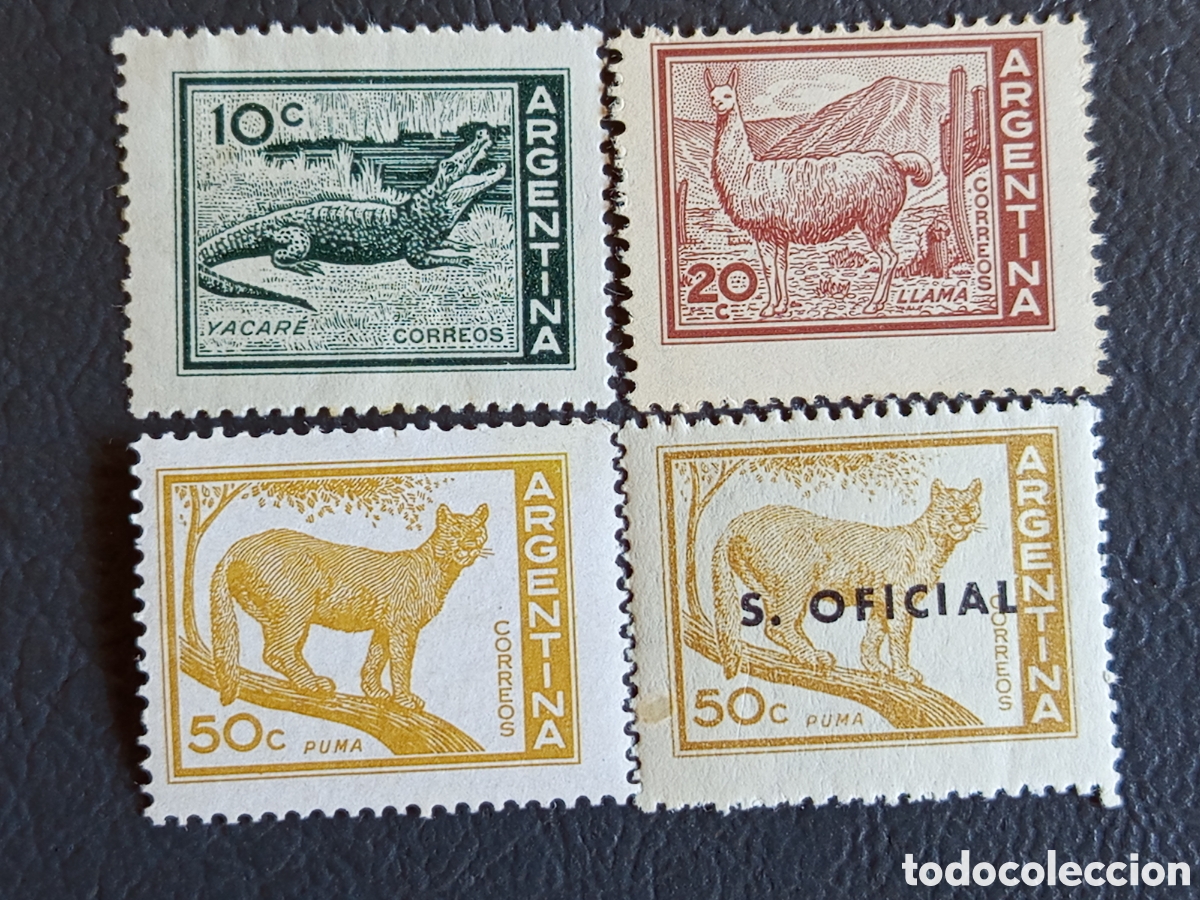Sellos: Lote 4 Sellos Argentina 1954 Fauna Yvert 594/96 + Oficial MNH.