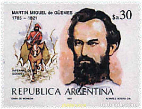 Sellos: 29434 MNH ARGENTINA 1985 BICENTENARIO DEL GENERAL MARTIN M. DE G&Uuml;EMES.